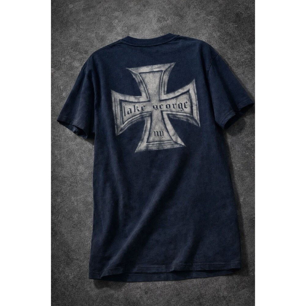 Lake George Biker T Shirt Mens Large Double Sided Faded Motorcycle Tee